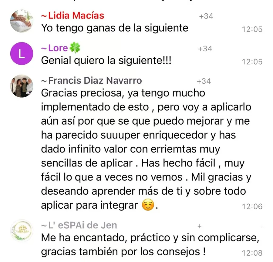 Comentarios del grupo: me ha encantado, práctico y sin complicarse
